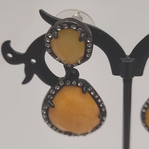 Orange Agate, Austrian Crystal Earrings in ION Plated Black Stainless St… - Picture 4 of 7